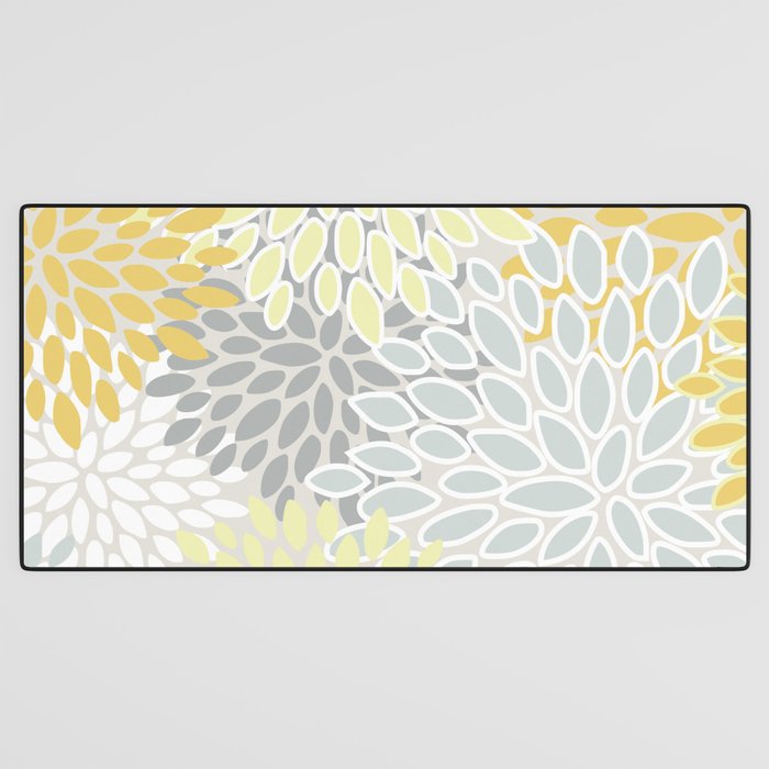 Floral Prints, Soft, Yellow and Gray, Modern Print Art Desk Mat Gallery Image 3