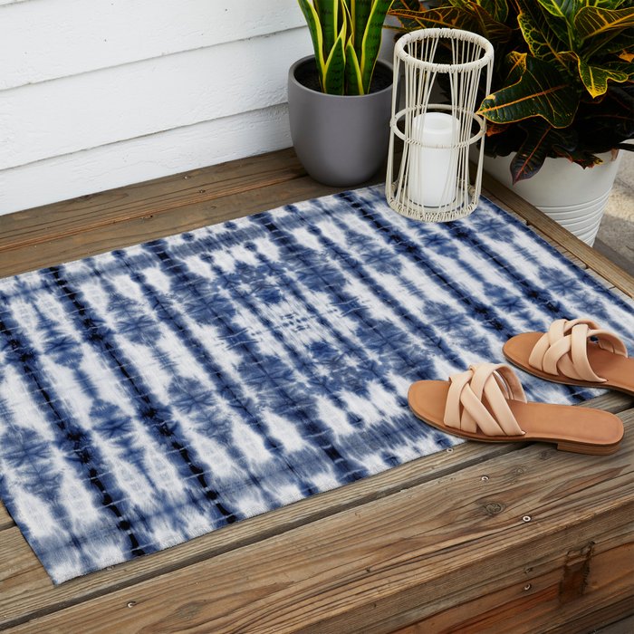 Tiki Shibori Blue Outdoor Rug Gallery Image 2