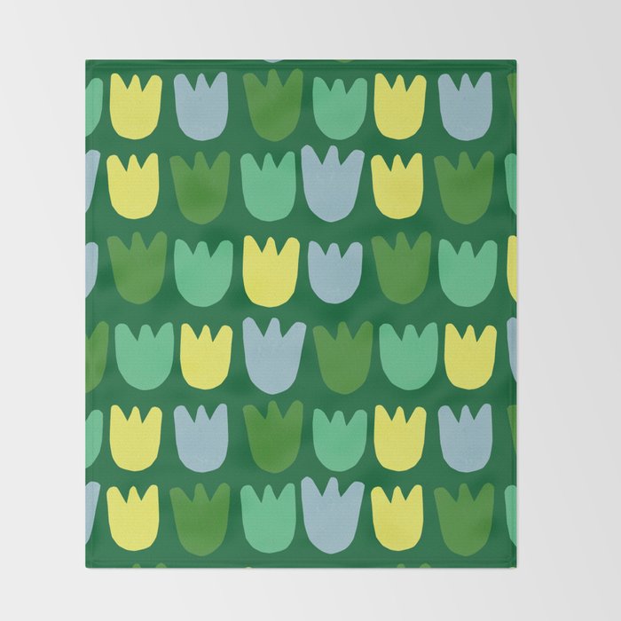 Rows of Tulips in Bloom in Sage & Chartreuse Throw Blanket Gallery Image 2