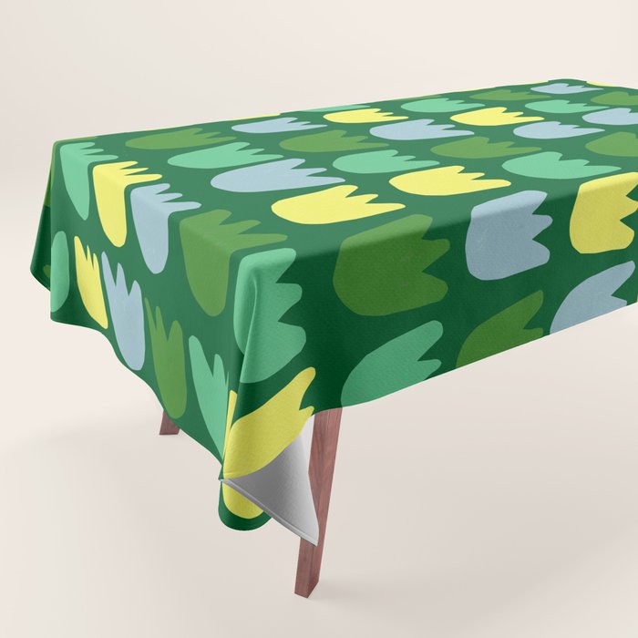 Rows of Tulips in Bloom in Sage & Chartreuse Tablecloth Gallery Image 1