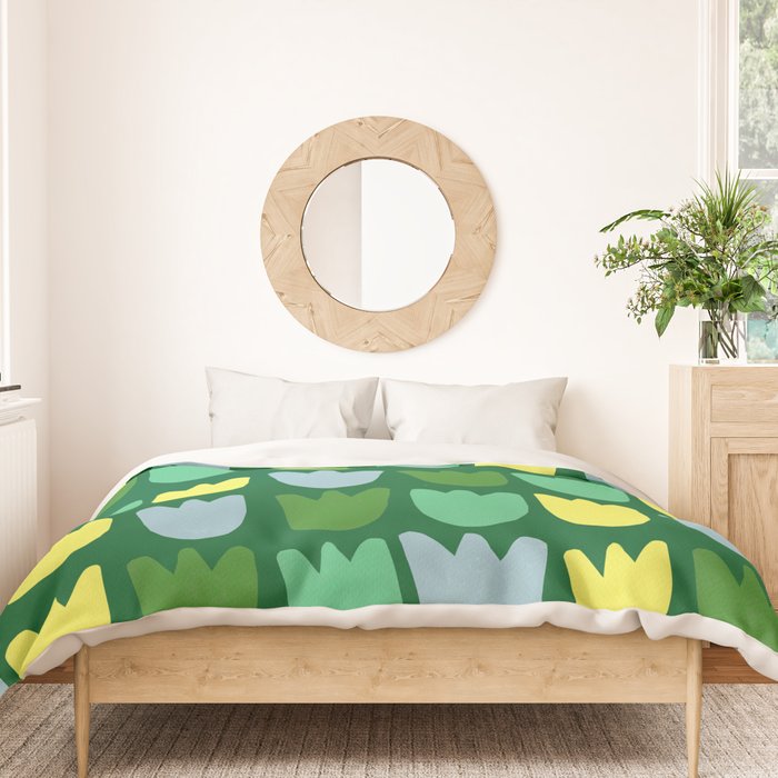 Rows of Tulips in Bloom in Sage & Chartreuse Duvet Cover Gallery Image 3