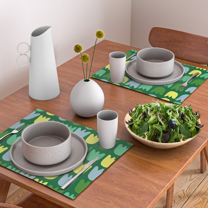 Rows of Tulips in Bloom in Sage & Chartreuse Placemat Gallery Image 2