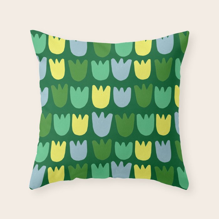 Rows of Tulips in Bloom in Sage & Chartreuse Throw Pillow Gallery Image 1