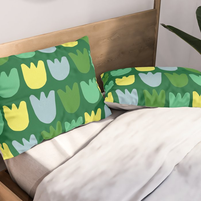 Rows of Tulips in Bloom in Sage & Chartreuse Pillow Sham Gallery Image 2