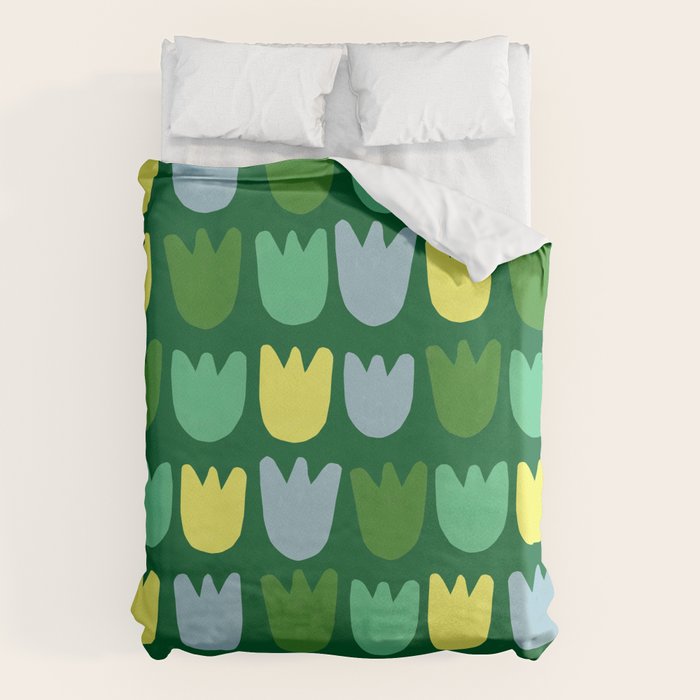 Rows of Tulips in Bloom in Sage & Chartreuse Duvet Cover Gallery Image 1