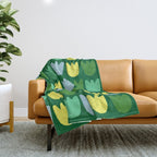 Rows of Tulips in Bloom in Sage & Chartreuse Throw Blanket Gallery Image 1