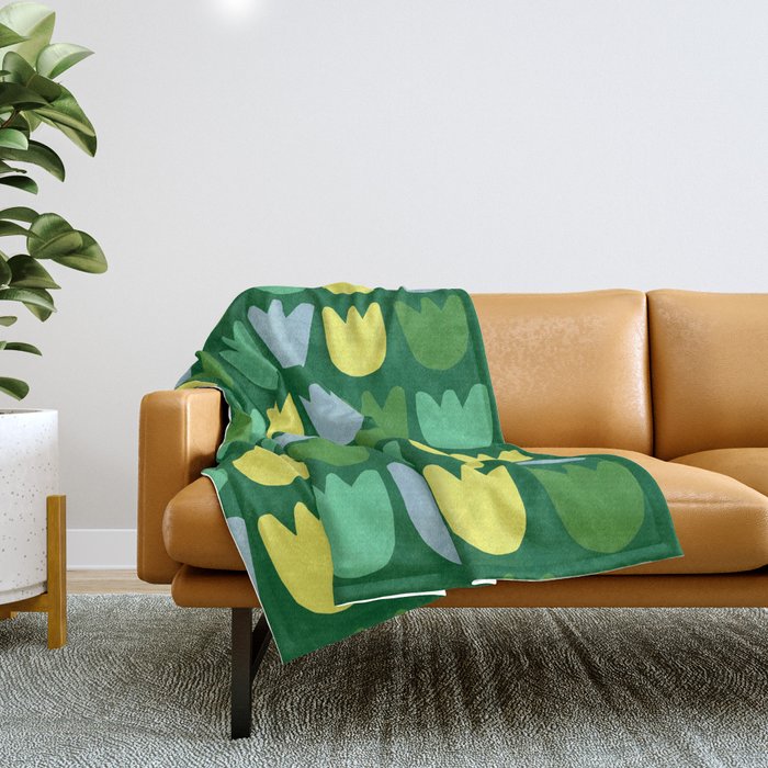 Rows of Tulips in Bloom in Sage & Chartreuse Throw Blanket Gallery Image 1
