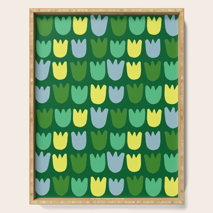 Rows of Tulips in Bloom in Sage & Chartreuse Serving Tray Gallery Image 1