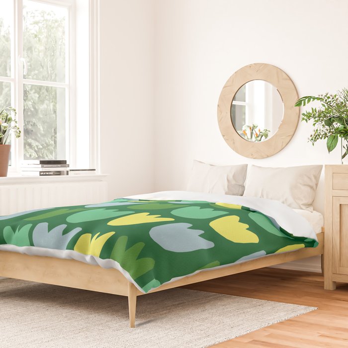 Rows of Tulips in Bloom in Sage & Chartreuse Duvet Cover Gallery Image 2