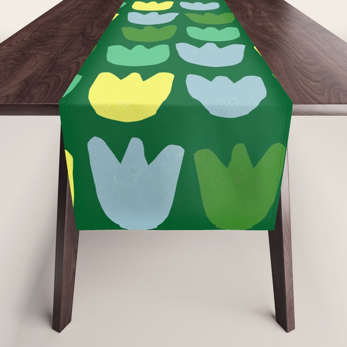 Rows of Tulips in Bloom in Sage & Chartreuse Table Runner Gallery Image 1