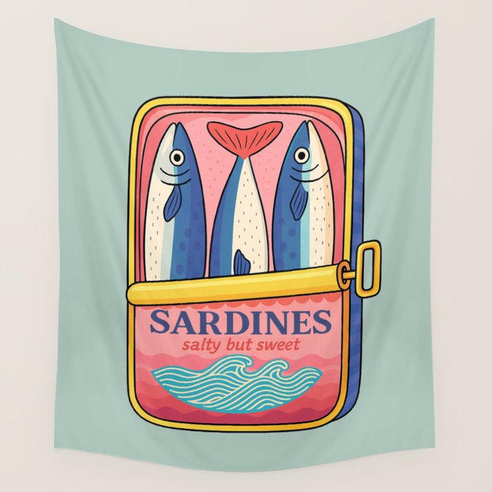 Tin of Love - Sardines in a Can with Heart Tail Wall Tapestry Gallery Image 1