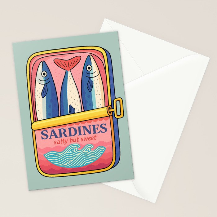 Tin of Love - Sardines in a Can with Heart Tail Stationery Card Gallery Image 2