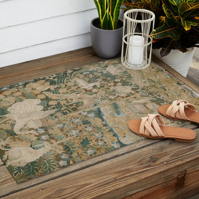 Antique 16th Century Flemish Gothic Woodland Animal Landscape Tapestry Outdoor Rug Gallery Image 2