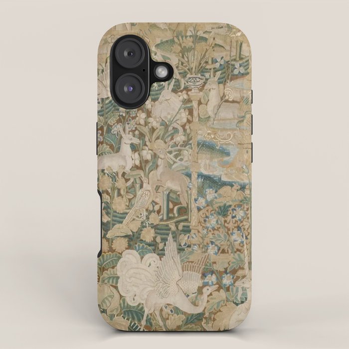 Antique 16th Century Flemish Gothic Woodland Animal Landscape Tapestry iPhone Case Gallery Image 1