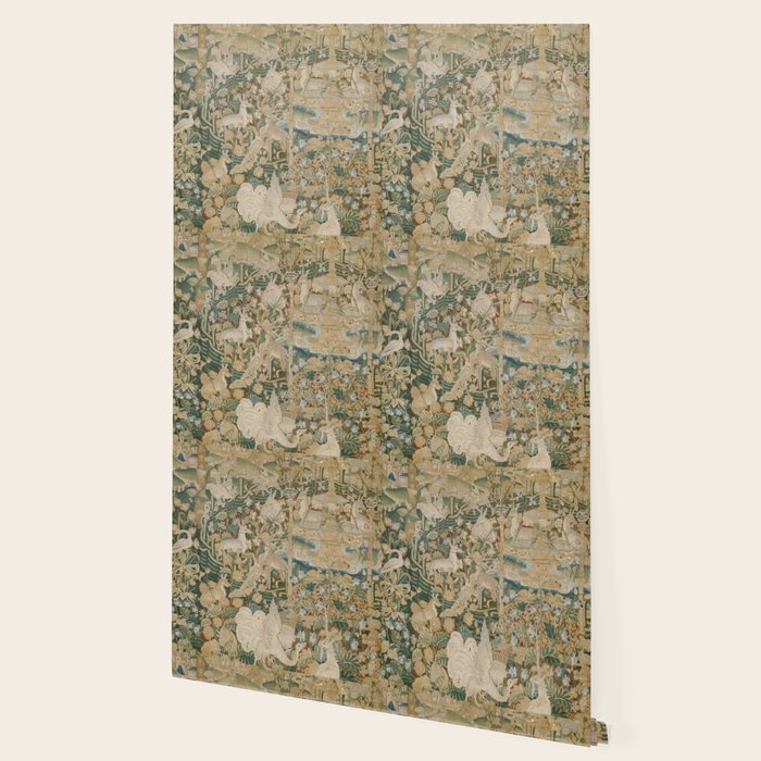 Antique 16th Century Flemish Gothic Woodland Animal Landscape Tapestry Wallpaper Gallery Image 2