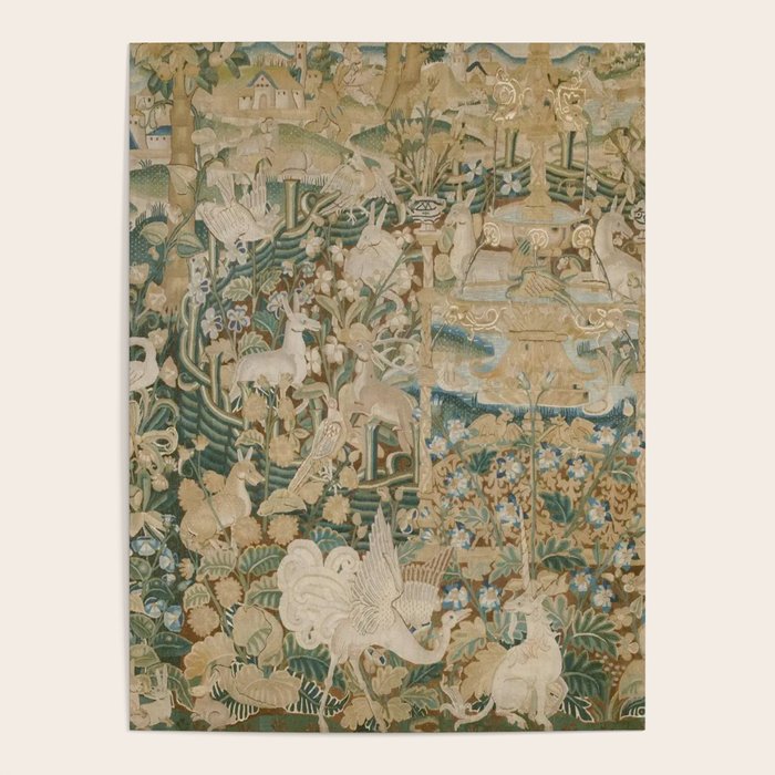 Antique 16th Century Flemish Gothic Woodland Animal Landscape Tapestry Poster Gallery Image 4