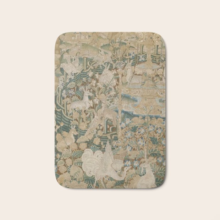 Antique 16th Century Flemish Gothic Woodland Animal Landscape Tapestry Bath Mat Gallery Image 1