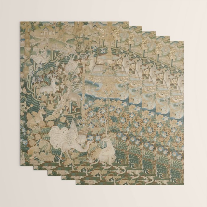 Antique 16th Century Flemish Gothic Woodland Animal Landscape Tapestry Wrapping Paper Gallery Image 3