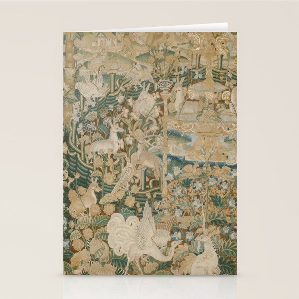 Antique 16th Century Flemish Gothic Woodland Animal Landscape Tapestry Stationery Card Gallery Image 2