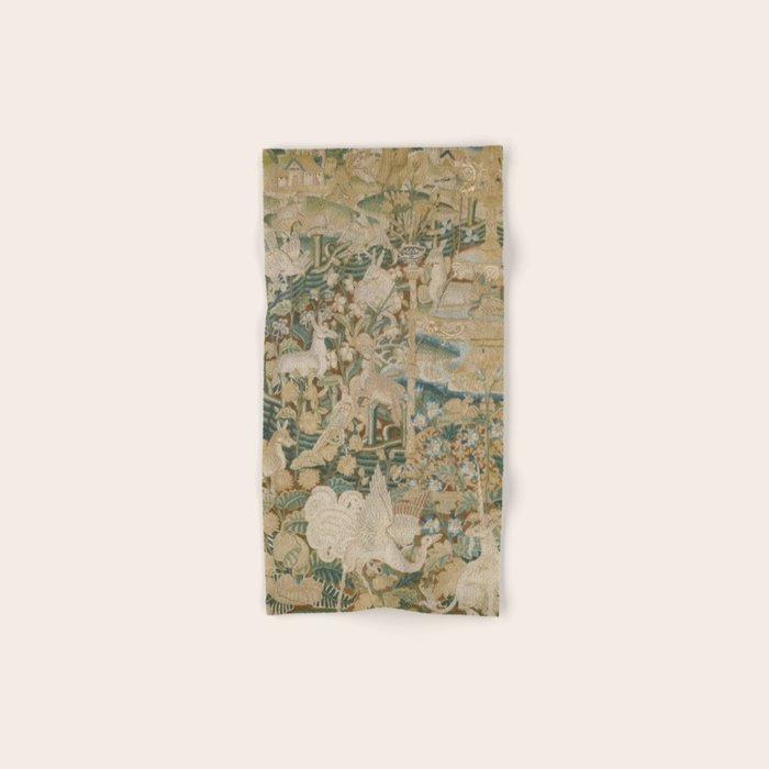 Antique 16th Century Flemish Gothic Woodland Animal Landscape Tapestry Bath Towel Gallery Image 1