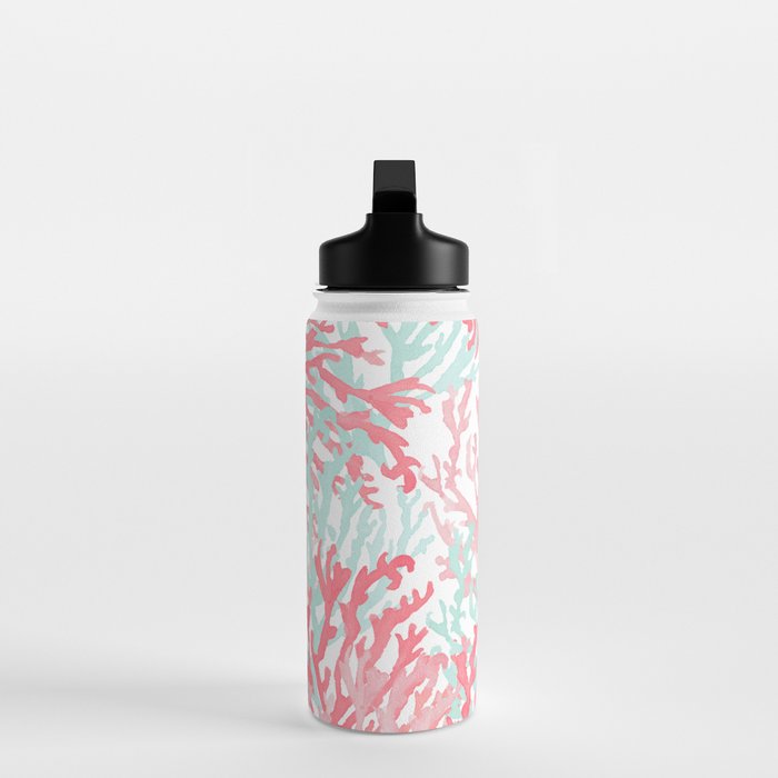 Modern hand painted coral pink teal reef coral floral Water Bottle Gallery Image 3