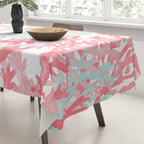 Modern hand painted coral pink teal reef coral floral Tablecloth Gallery Image 3