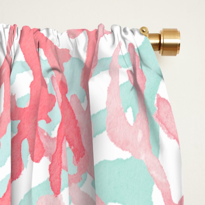 Modern hand painted coral pink teal reef coral floral Window Curtain Gallery Image 2