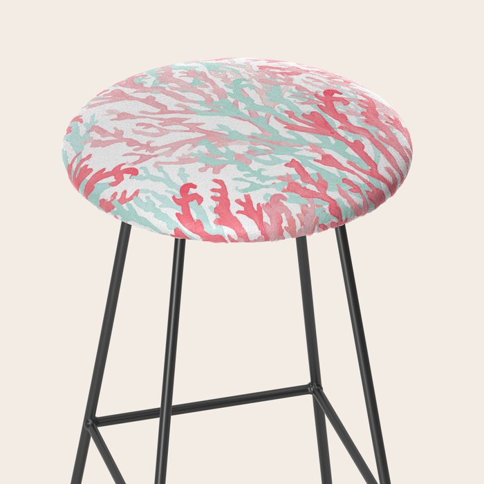 Modern hand painted coral pink teal reef coral floral Stool Gallery Image 2