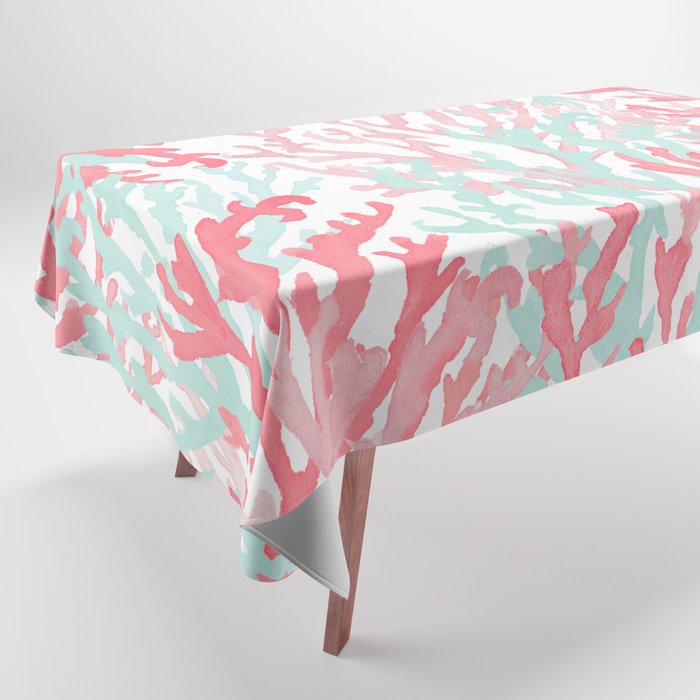 Modern hand painted coral pink teal reef coral floral Tablecloth Gallery Image 1