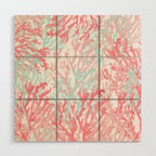 Modern hand painted coral pink teal reef coral floral Wood Wall Art Gallery Image 1