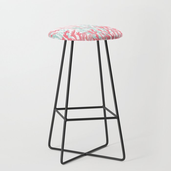 Modern hand painted coral pink teal reef coral floral Stool Gallery Image 1
