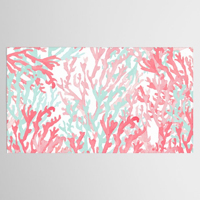 Modern hand painted coral pink teal reef coral floral Tablecloth Gallery Image 2