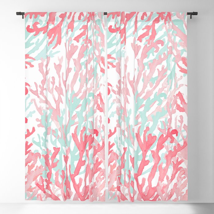 Modern hand painted coral pink teal reef coral floral Window Curtain Gallery Image 1