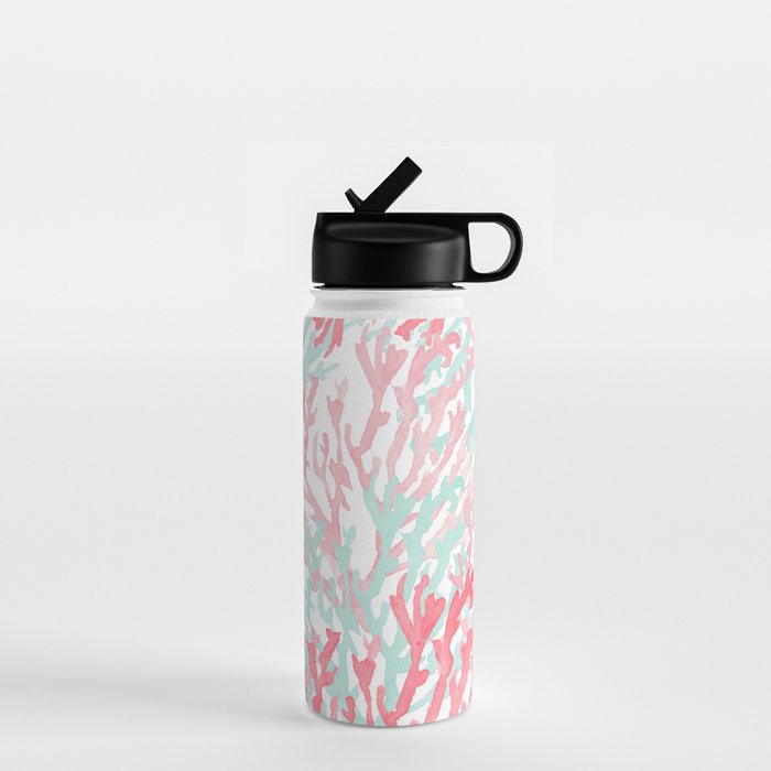 Modern hand painted coral pink teal reef coral floral Water Bottle Gallery Image 1