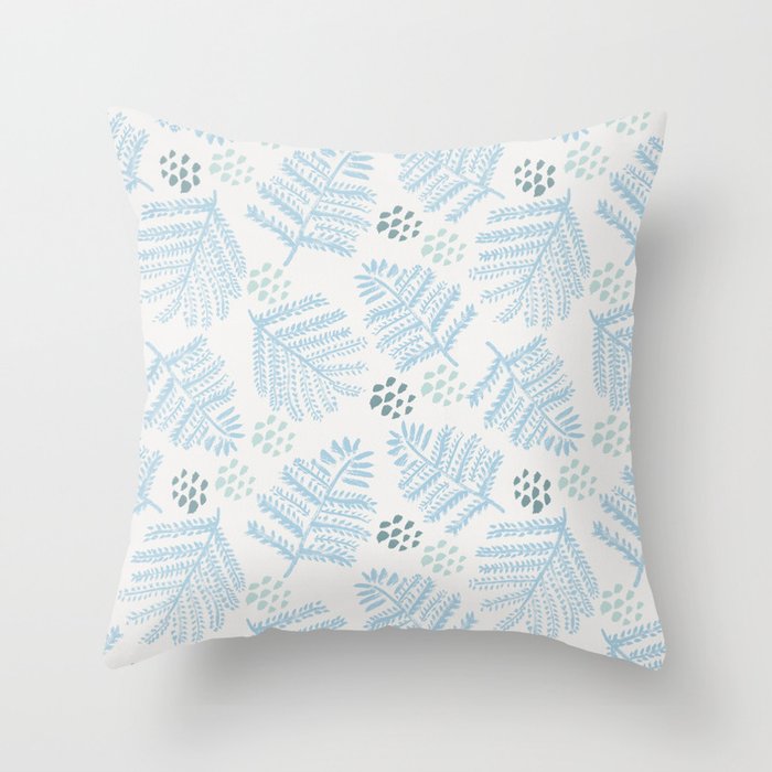 Winter & Woodsy Pine Trees in White & Blue Throw Pillow Gallery Image 1
