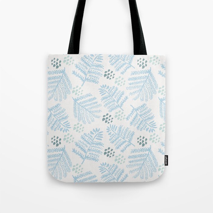 Winter & Woodsy Pine Trees in White & Blue Tote Bag Gallery Image 1