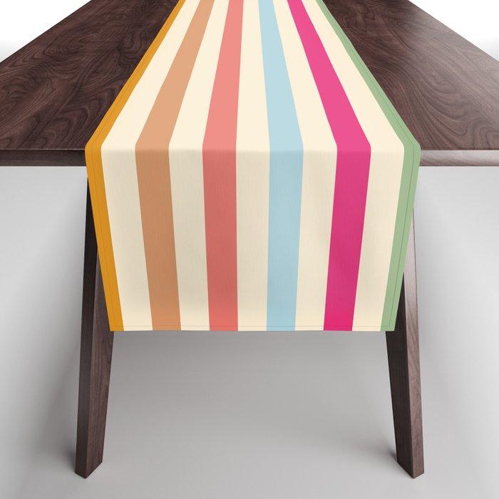 Retro French Rainbow Stripes Table Runner Gallery Image 1