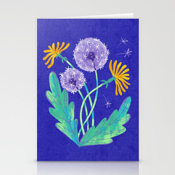 Dandelion Florals on Blue Stationery Card Gallery Image 2