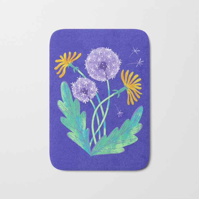 Dandelion Florals on Blue Bath Mat Gallery Image 1