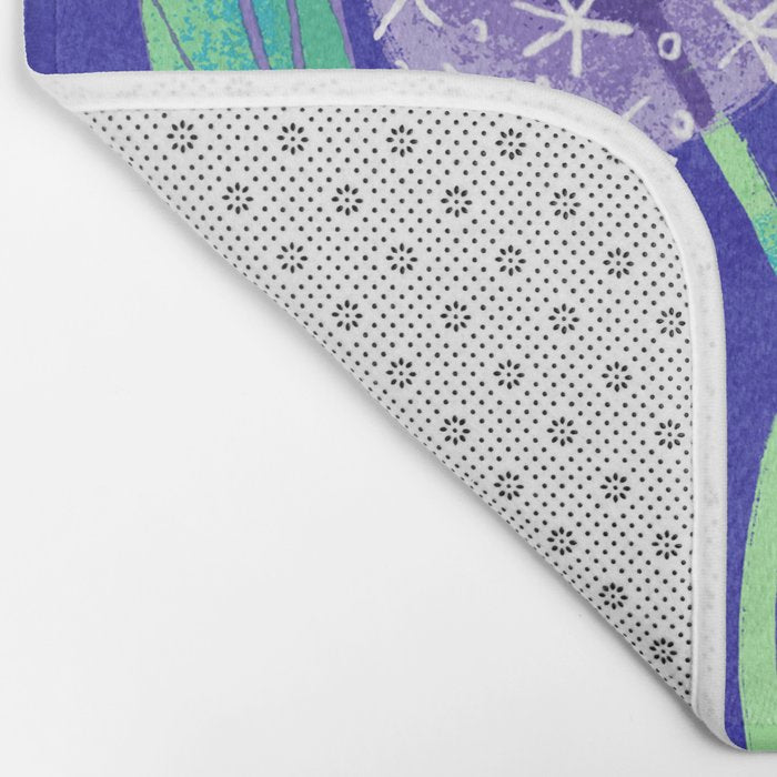 Dandelion Florals on Blue Bath Mat Gallery Image 2