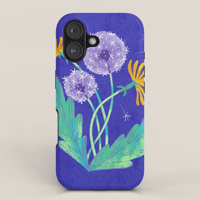 Dandelion Florals on Blue iPhone Case Gallery Image 1