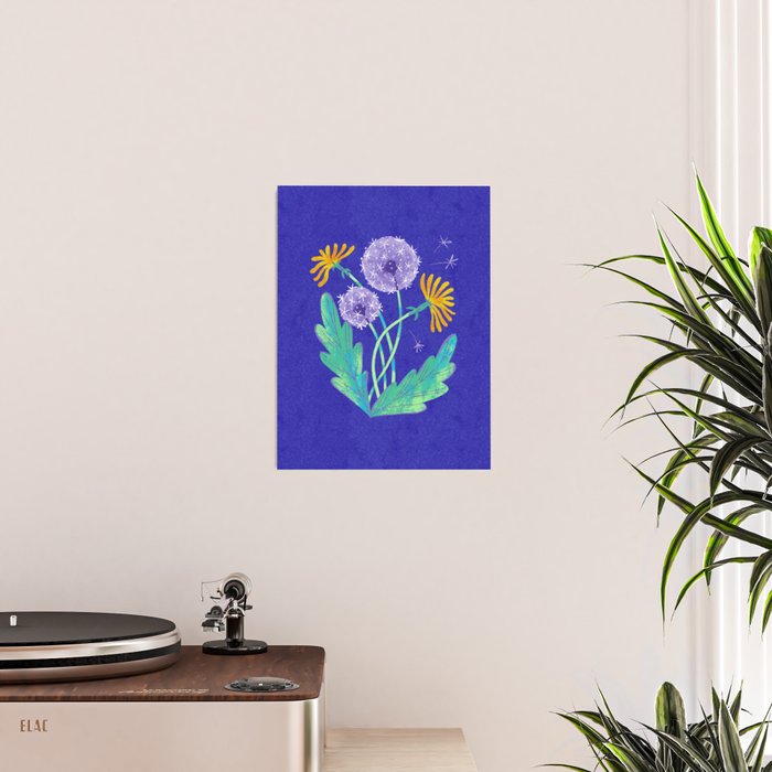 Dandelion Florals on Blue Poster Gallery Image 2
