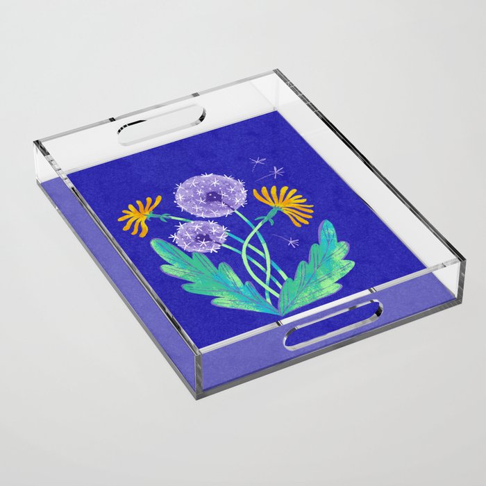 Dandelion Florals on Blue Acrylic Tray Gallery Image 1