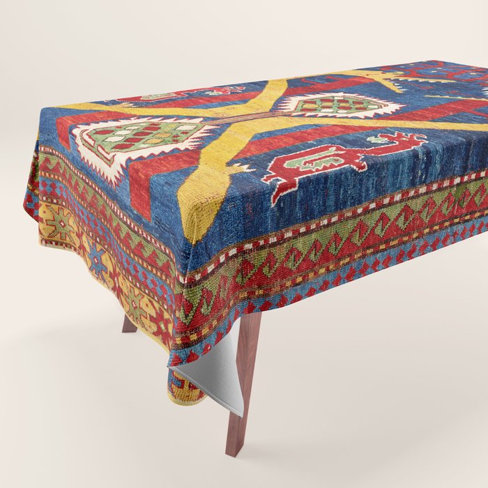 Kazak Southwest Caucasus Antique Rug Print With Snakes Tablecloth Gallery Image 1