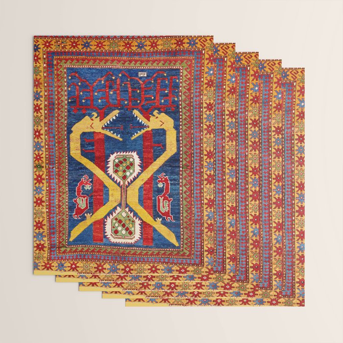Kazak Southwest Caucasus Antique Rug Print With Snakes Wrapping Paper Gallery Image 3