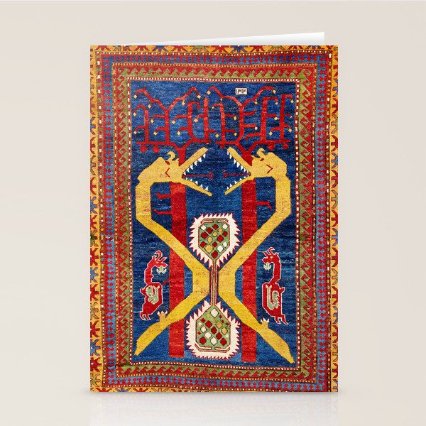 Kazak Southwest Caucasus Antique Rug Print With Snakes Stationery Card Gallery Image 2