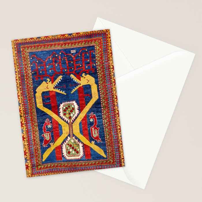 Kazak Southwest Caucasus Antique Rug Print With Snakes Stationery Card Gallery Image 2