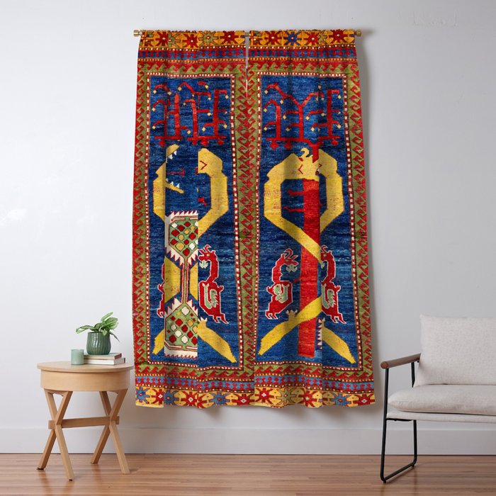 Kazak Southwest Caucasus Antique Rug Print With Snakes Window Curtain Gallery Image 5