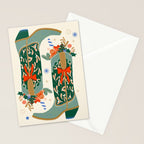 Festive Cowboy Boot Christmas Art  Whimsical Western Holiday Decor Stationery Card Gallery Image 2