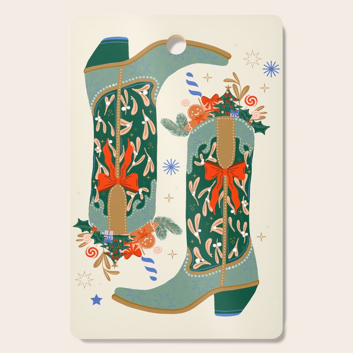 Festive Cowboy Boot Christmas Art  Whimsical Western Holiday Decor Cutting Board Gallery Image 1